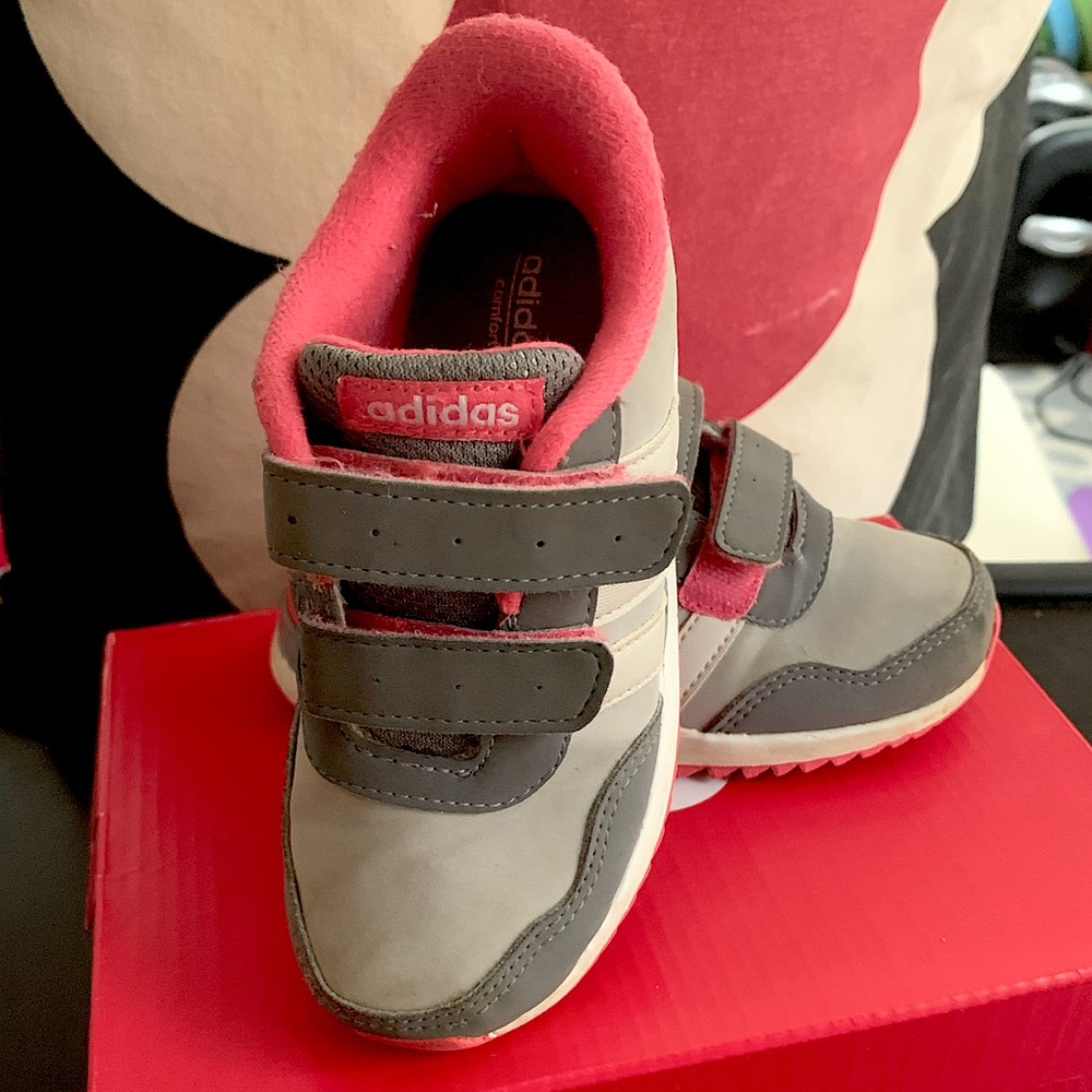 Adidas pink and gray Velcro sneakers size 8